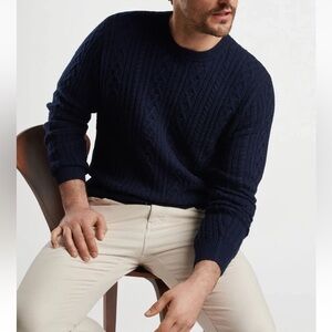 Peter Millar Sz L Sweater Ridge Cable Crew Navy Wool Yak Cashmere